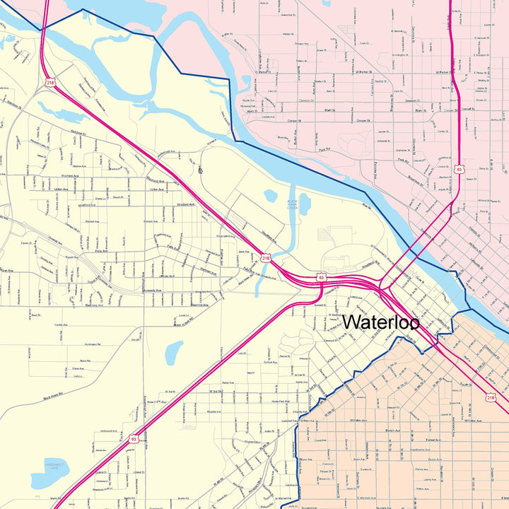 Color Cast Zip Code Style Wall Map of Waterloo, IA