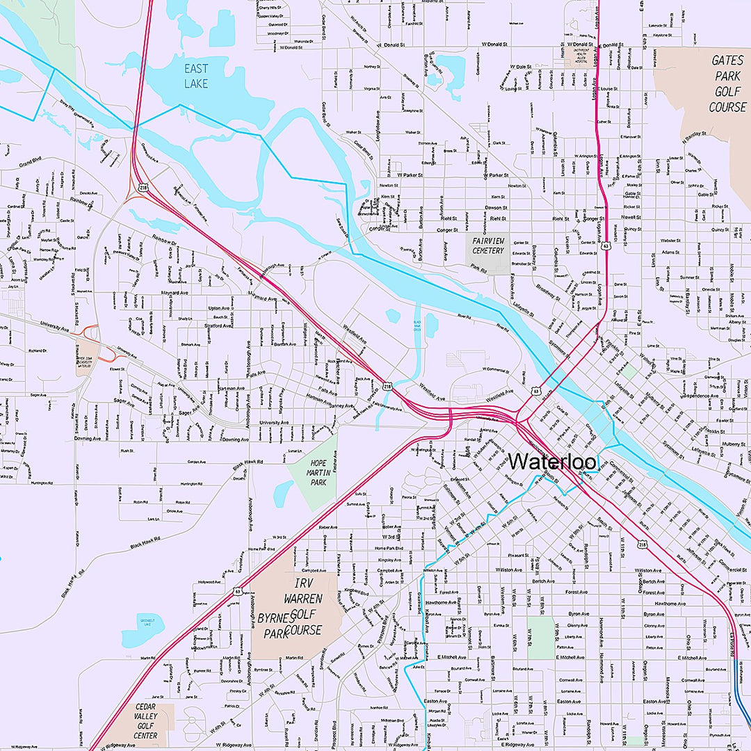 Premium Style Wall Map of Waterloo, IA