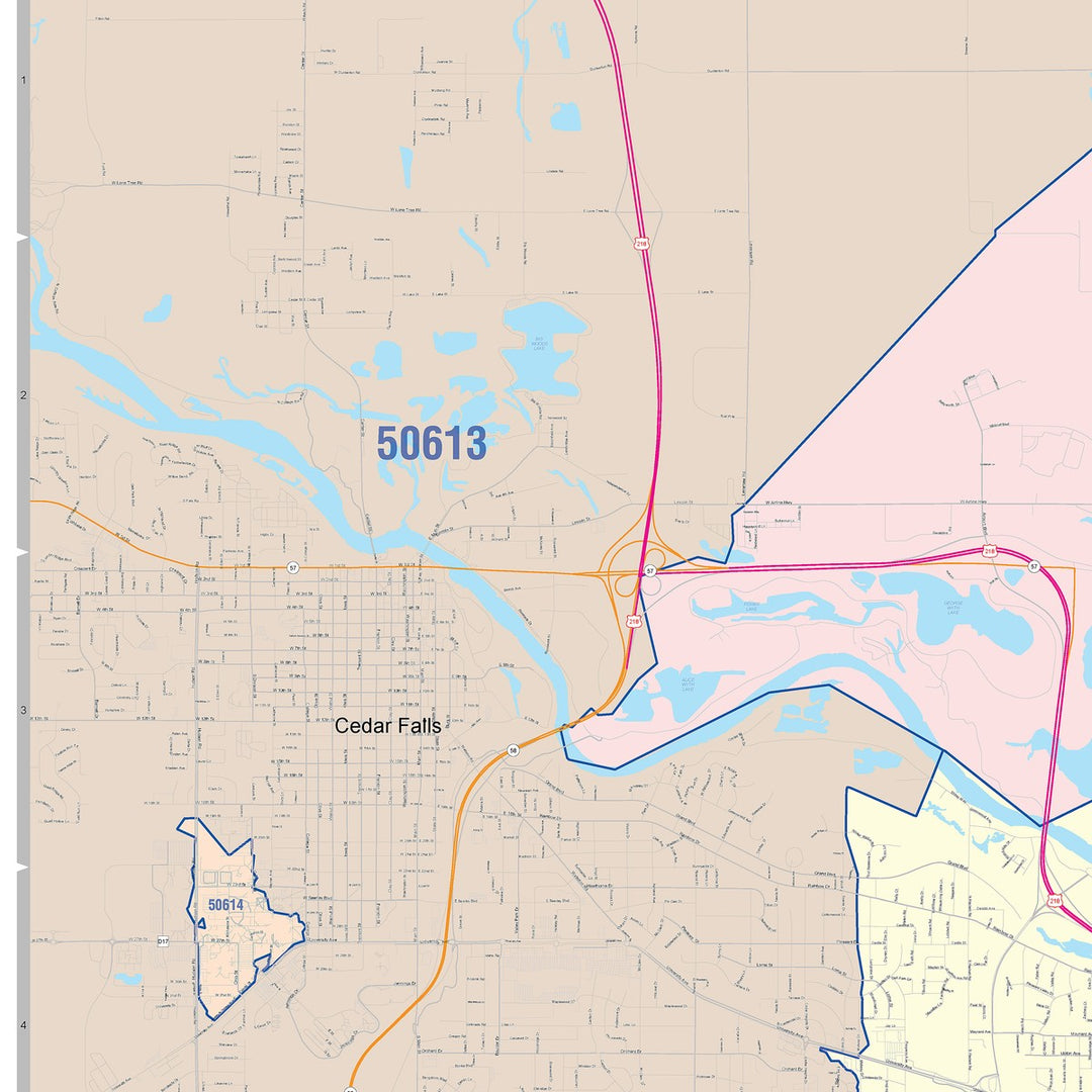 Color Cast Zip Code Style Wall Map of Waterloo, IA