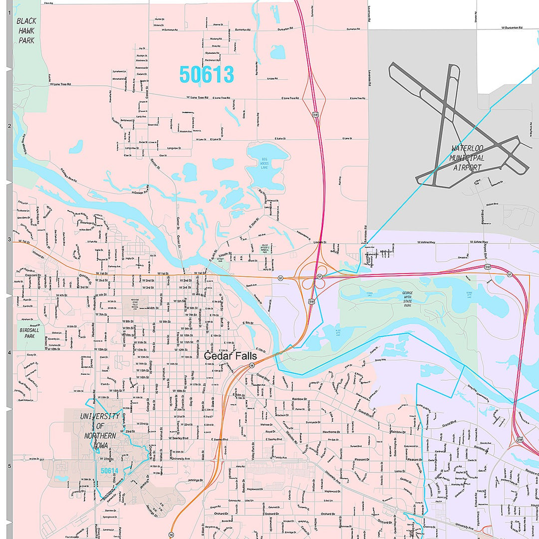 Premium Style Wall Map of Waterloo, IA