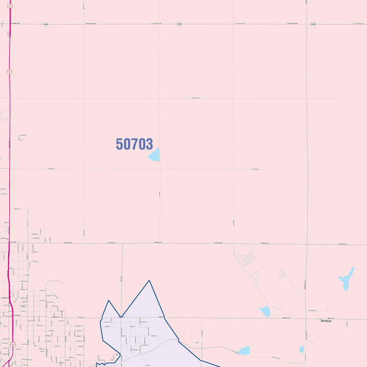Color Cast Zip Code Style Wall Map of Waterloo, IA
