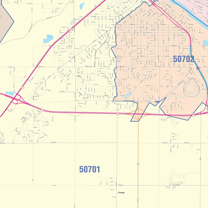 Color Cast Zip Code Style Wall Map of Waterloo, IA
