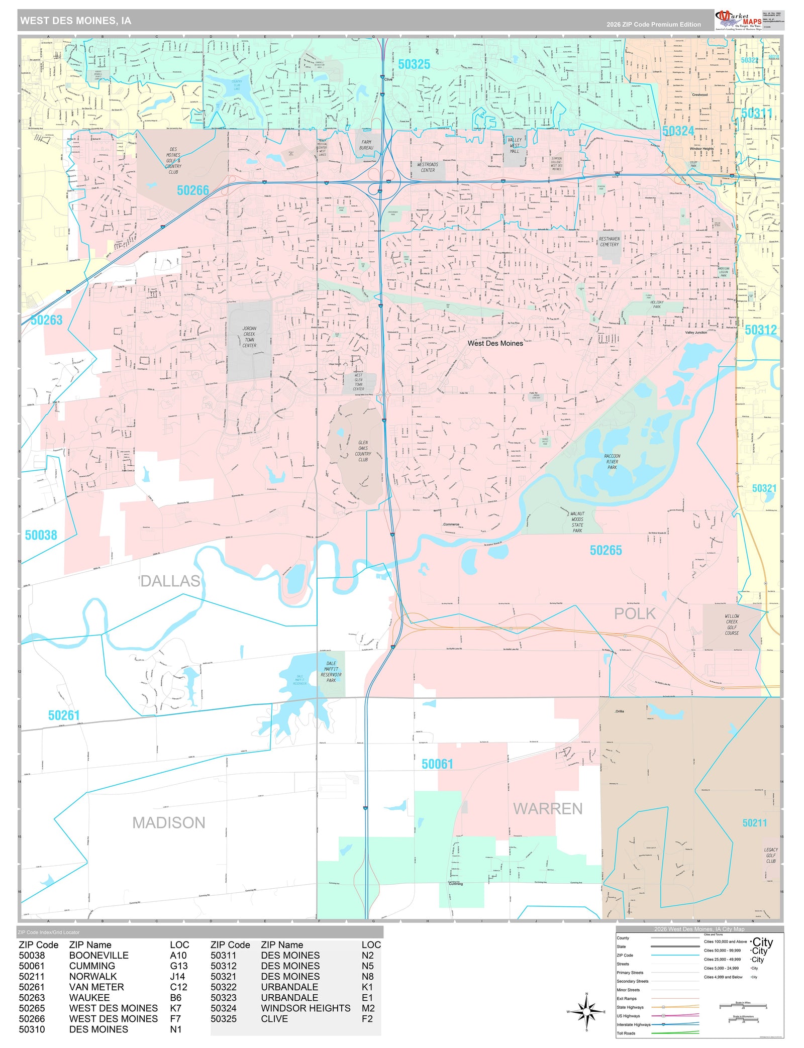 Premium Style Wall Map of West Des Moines, IA
