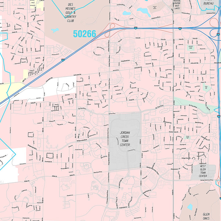 Premium Style Wall Map of West Des Moines, IA