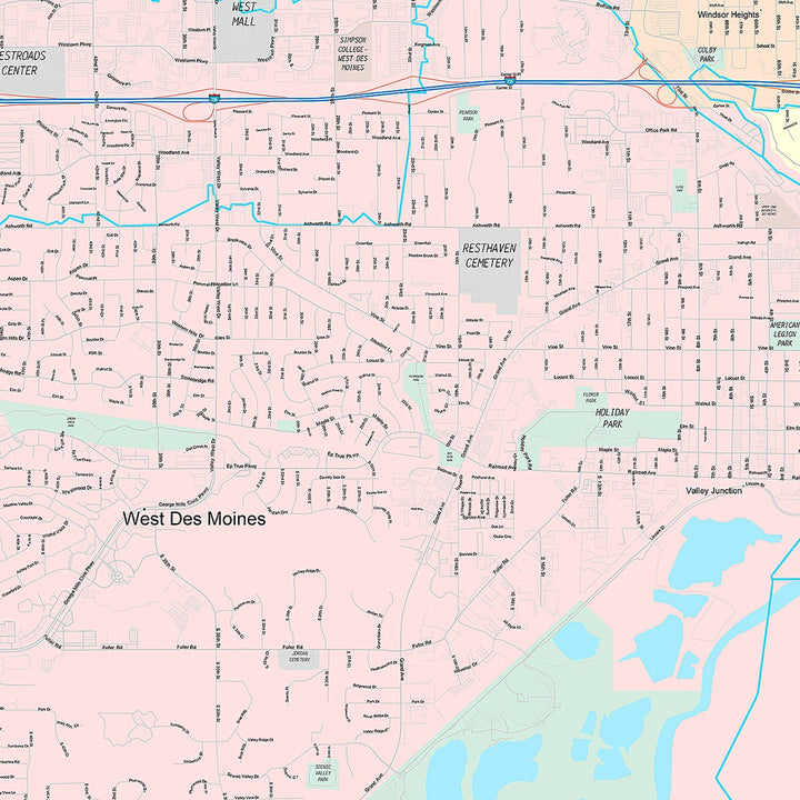 Premium Style Wall Map of West Des Moines, IA