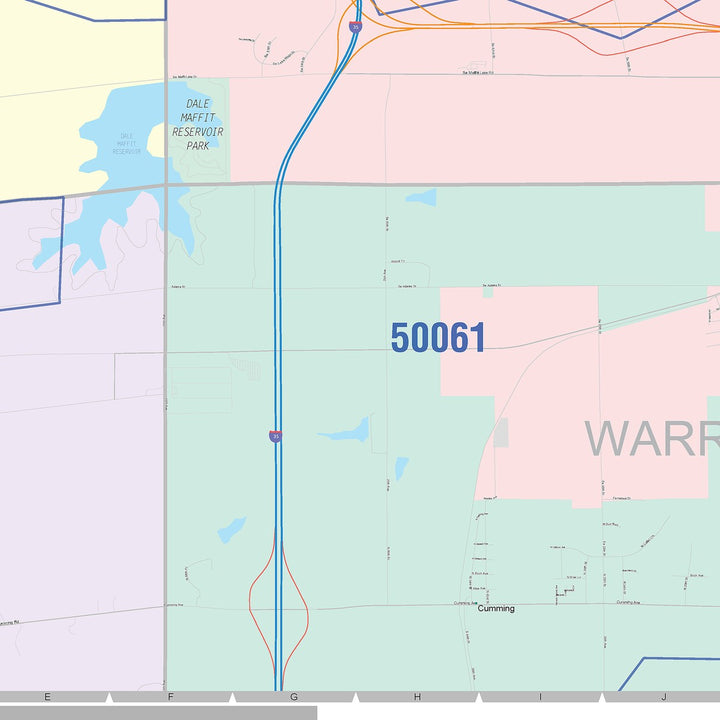 Color Cast Zip Code Style Wall Map of West Des Moines, IA