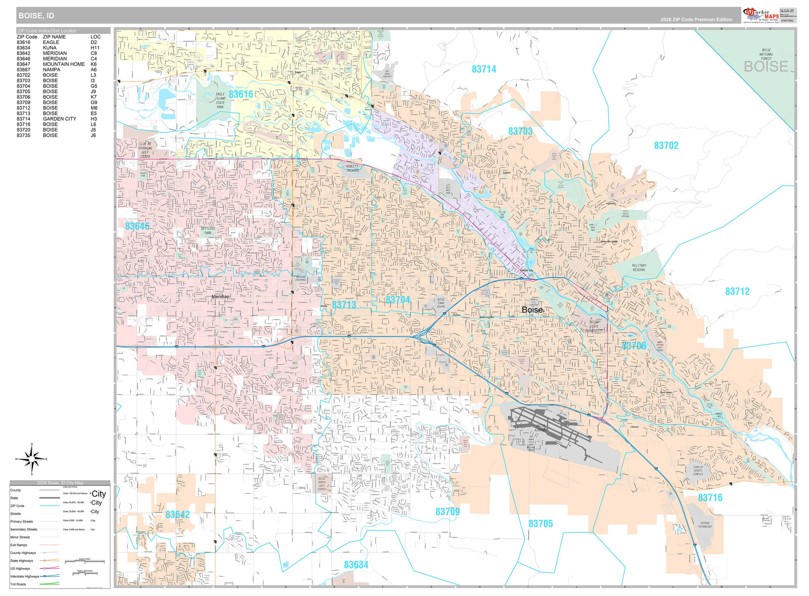 Premium Style Wall Map of Boise ID