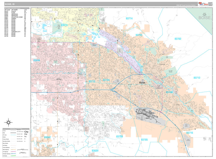 Premium Style Wall Map of Boise ID