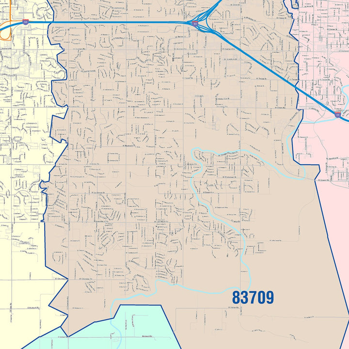 Color Cast Zip Code Style Wall Map of Boise, ID