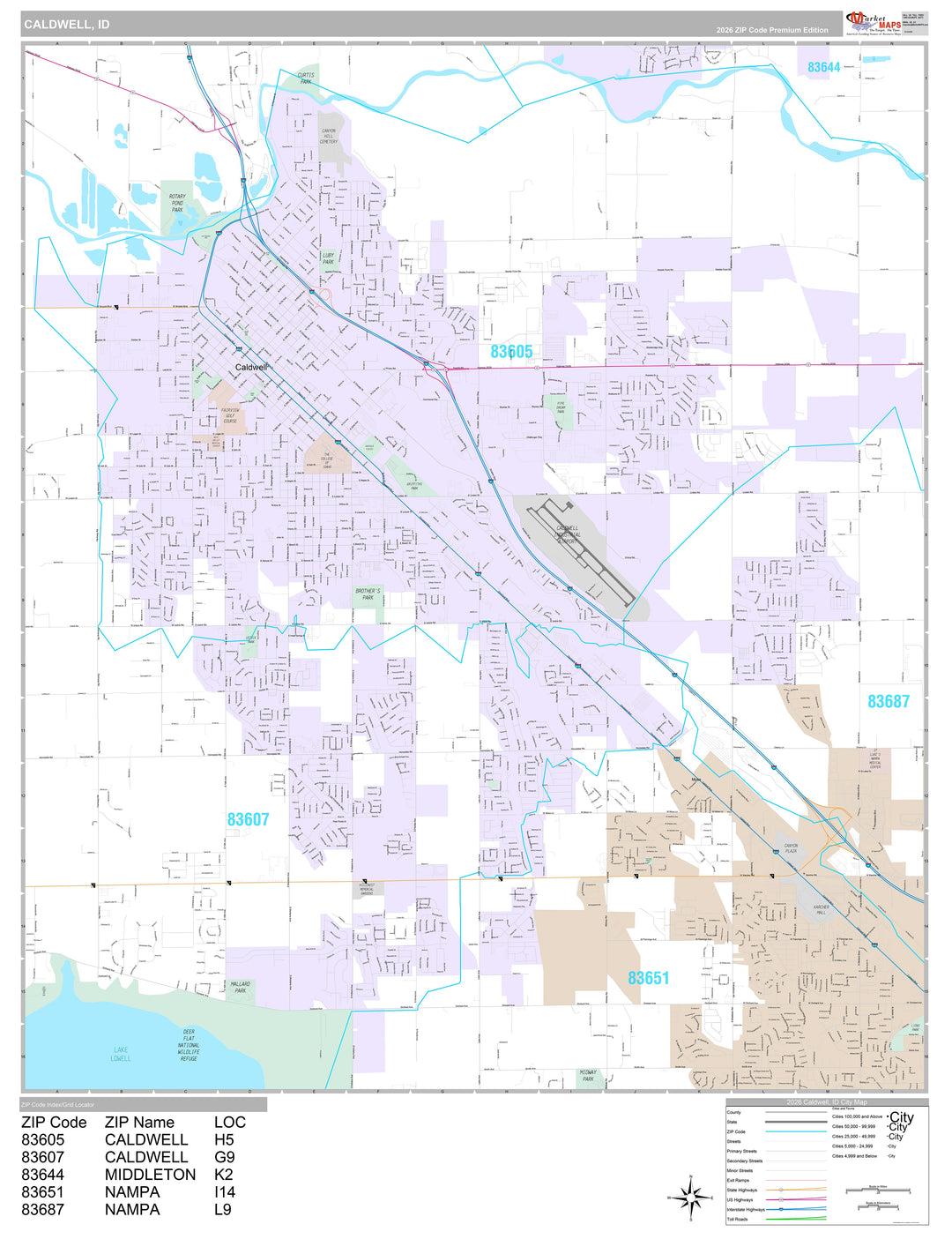 Premium Style Wall Map of Caldwell, ID