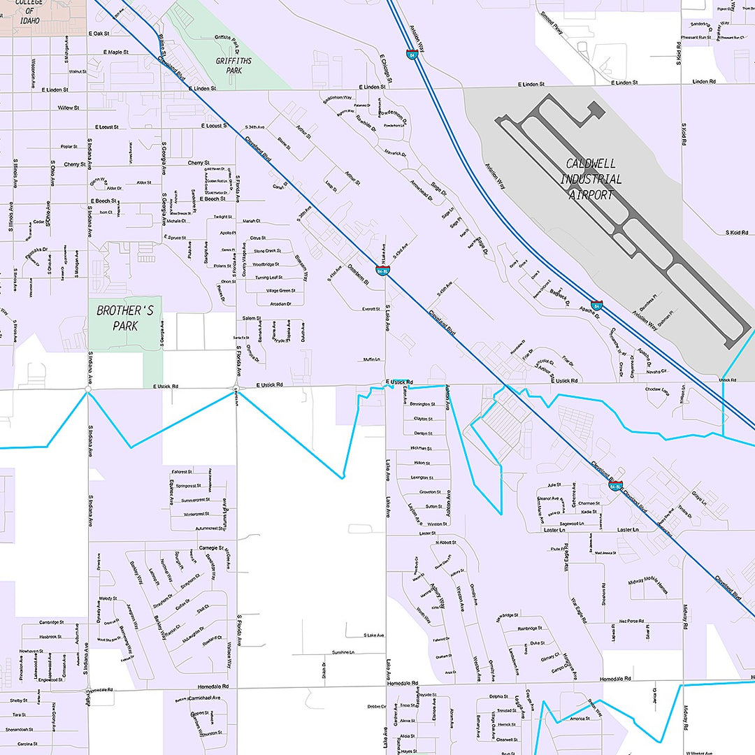 Premium Style Wall Map of Caldwell, ID