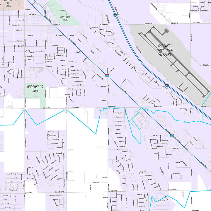 Premium Style Wall Map of Caldwell, ID