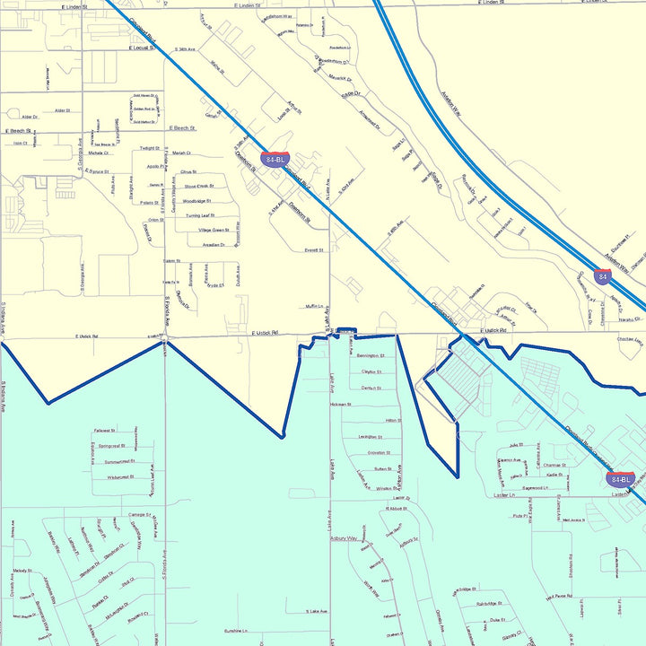 Color Cast Zip Code Style Wall Map of Caldwell, ID