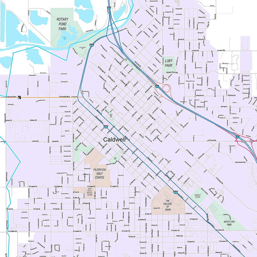 Premium Style Wall Map of Caldwell, ID