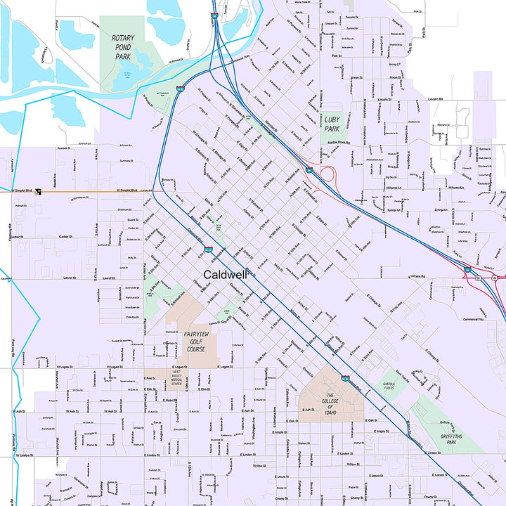 Premium Style Wall Map of Caldwell, ID