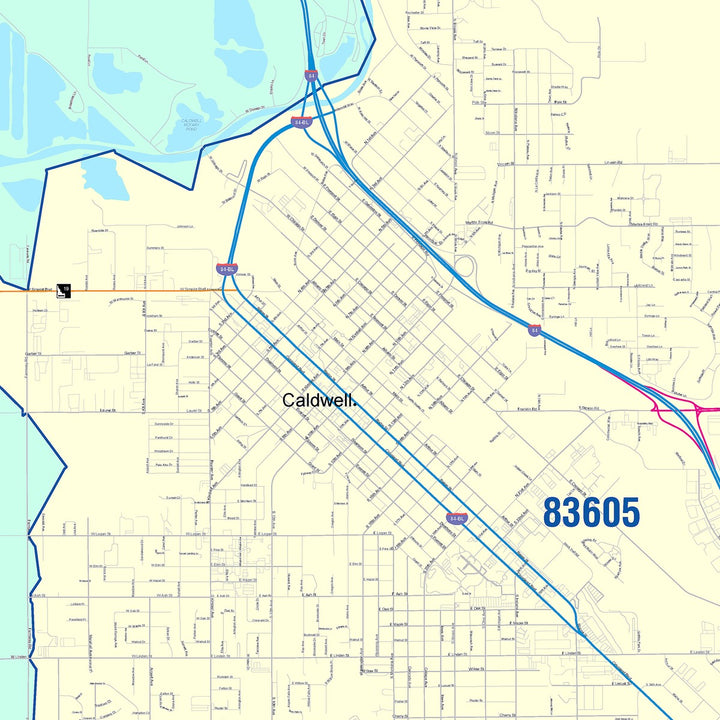 Color Cast Zip Code Style Wall Map of Caldwell, ID