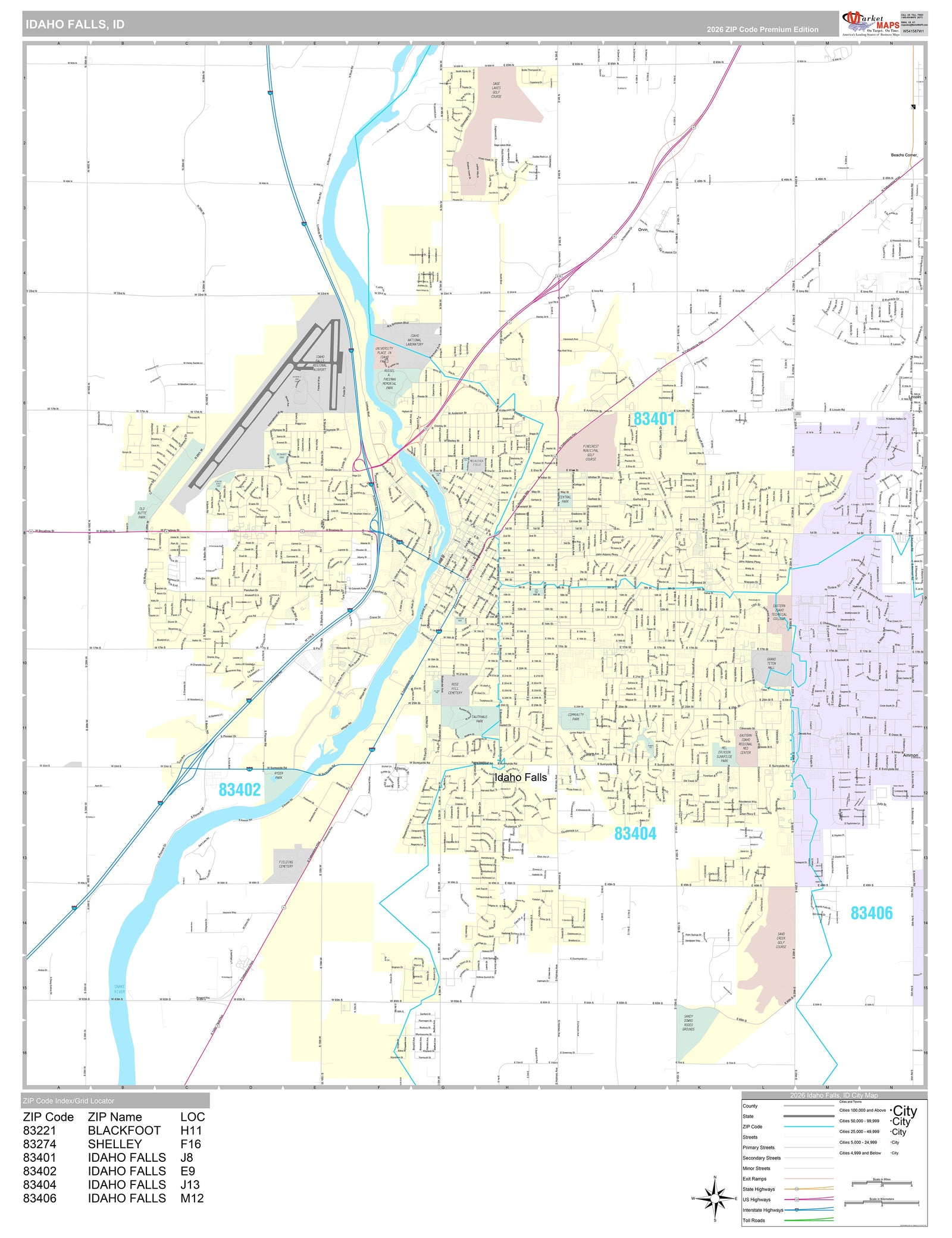 Premium Style Wall Map of Idaho Falls, ID
