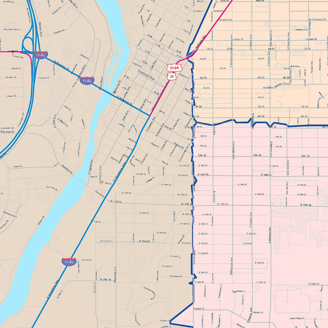 Color Cast Zip Code Style Wall Map of Idaho Falls, ID