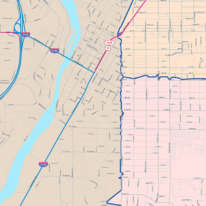 Color Cast Zip Code Style Wall Map of Idaho Falls, ID