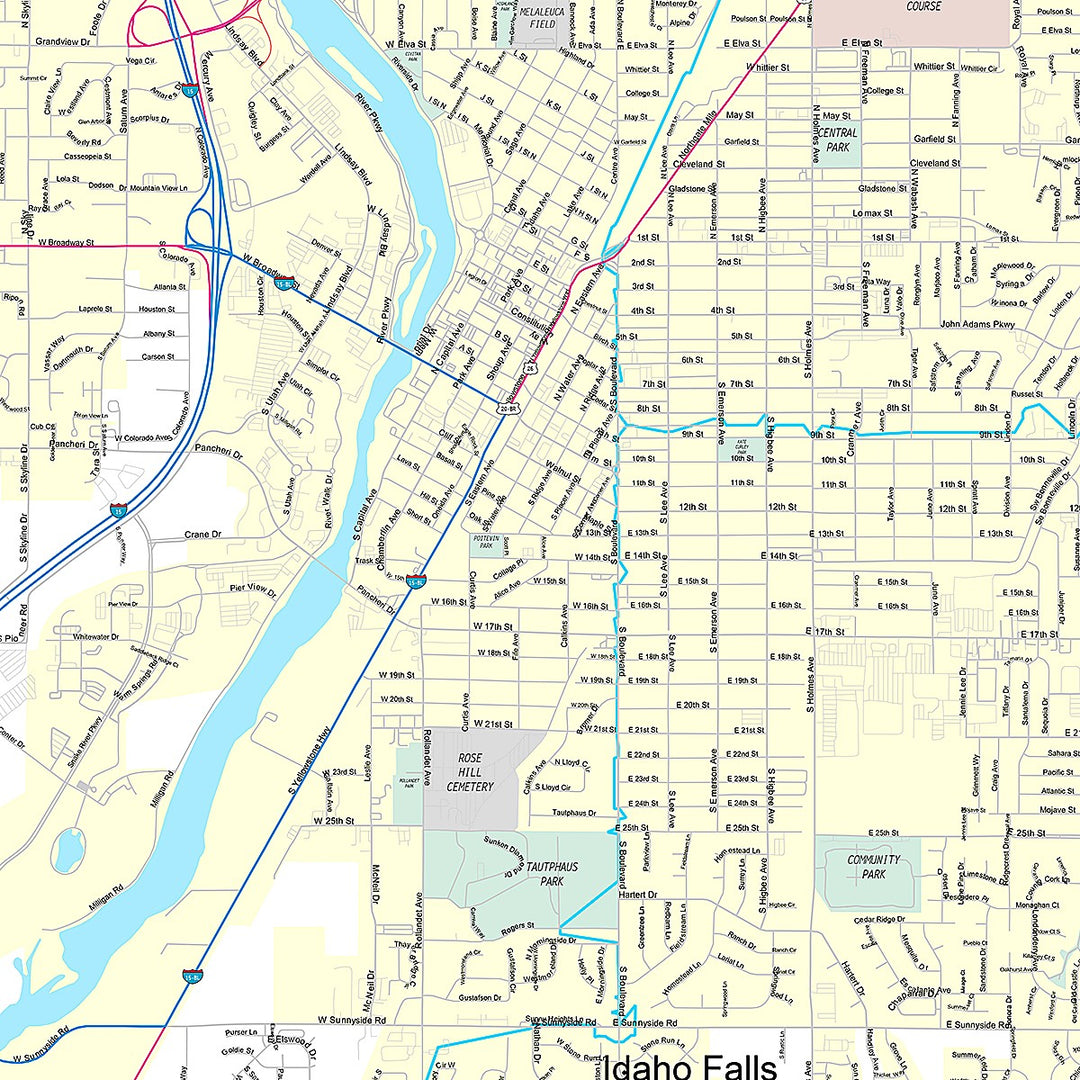 Premium Style Wall Map of Idaho Falls, ID