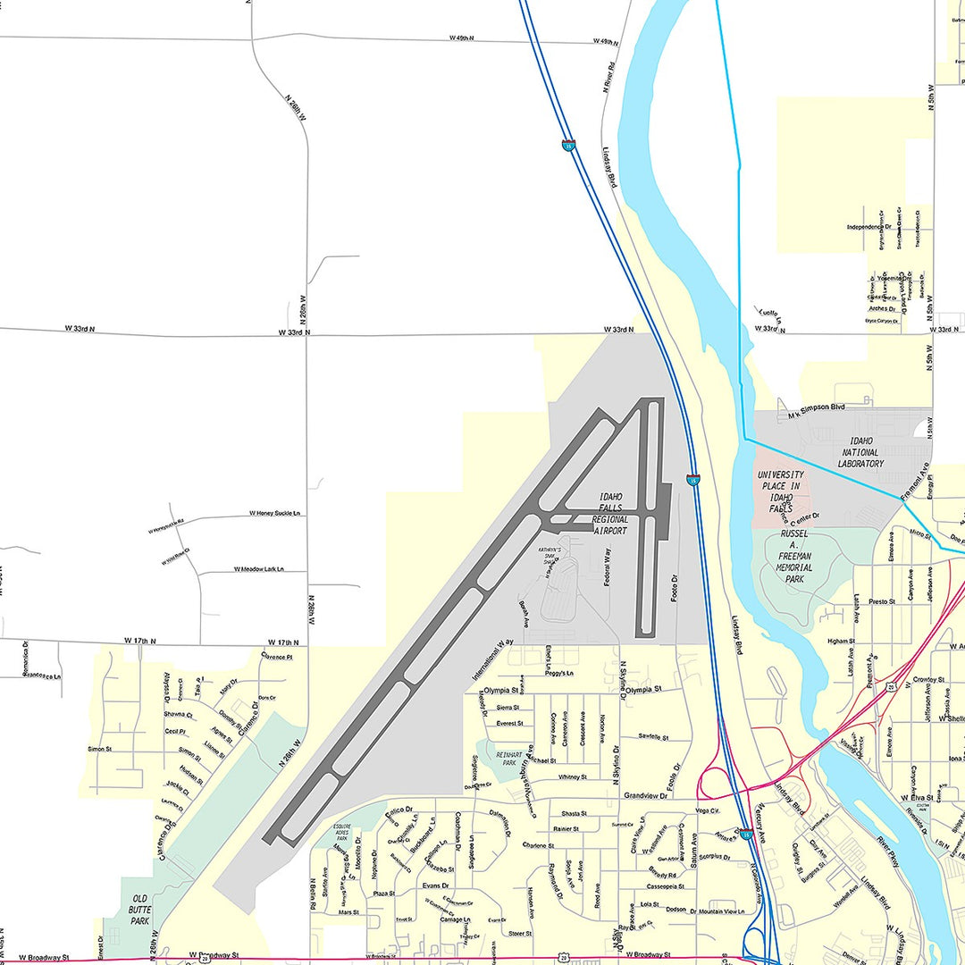 Premium Style Wall Map of Idaho Falls, ID
