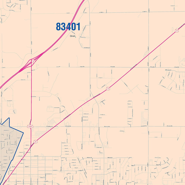 Color Cast Zip Code Style Wall Map of Idaho Falls, ID