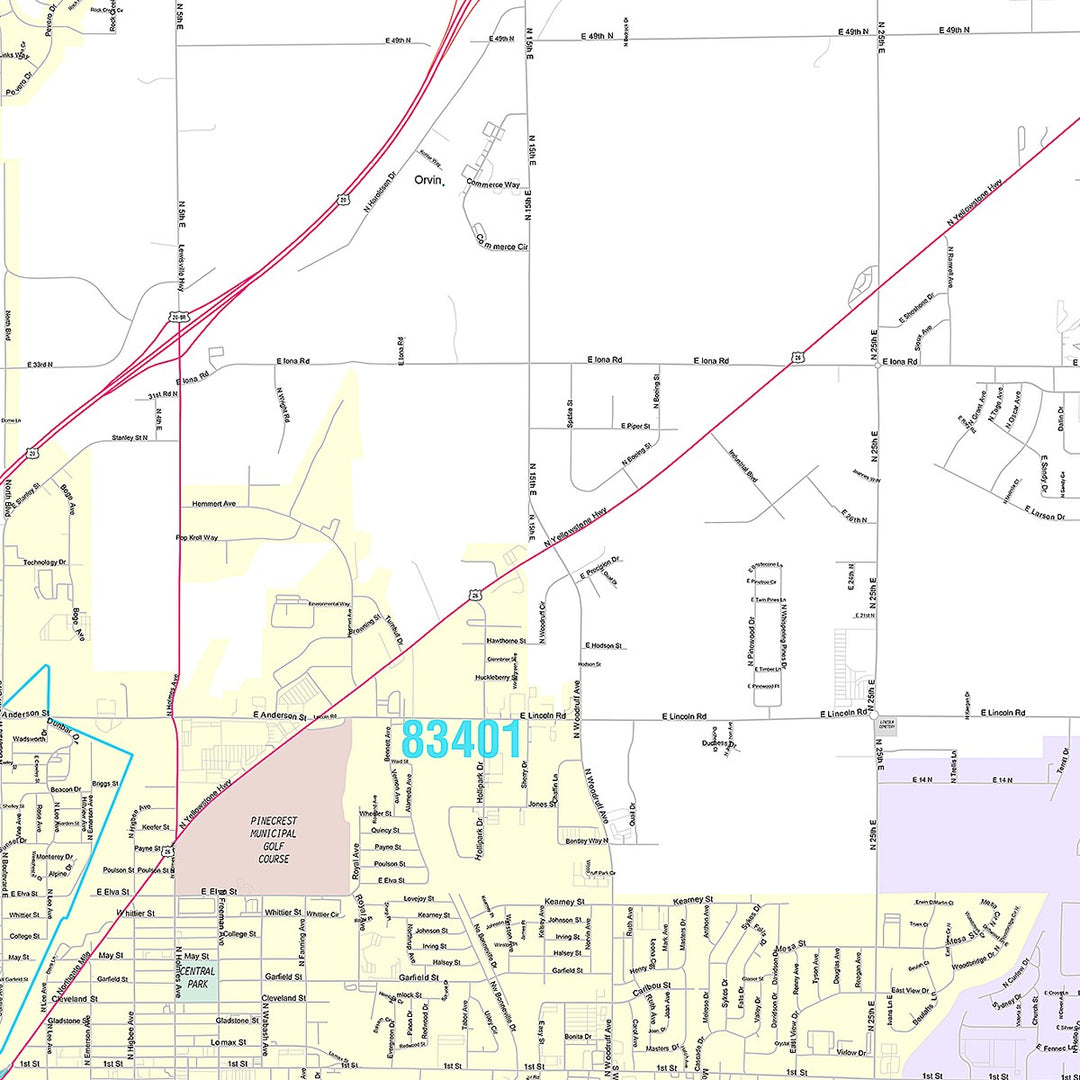 Premium Style Wall Map of Idaho Falls, ID