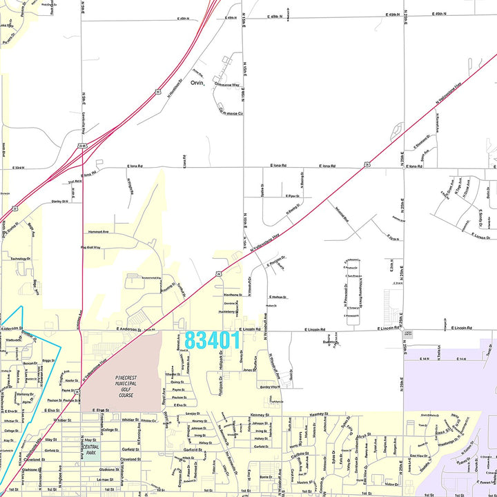 Premium Style Wall Map of Idaho Falls, ID