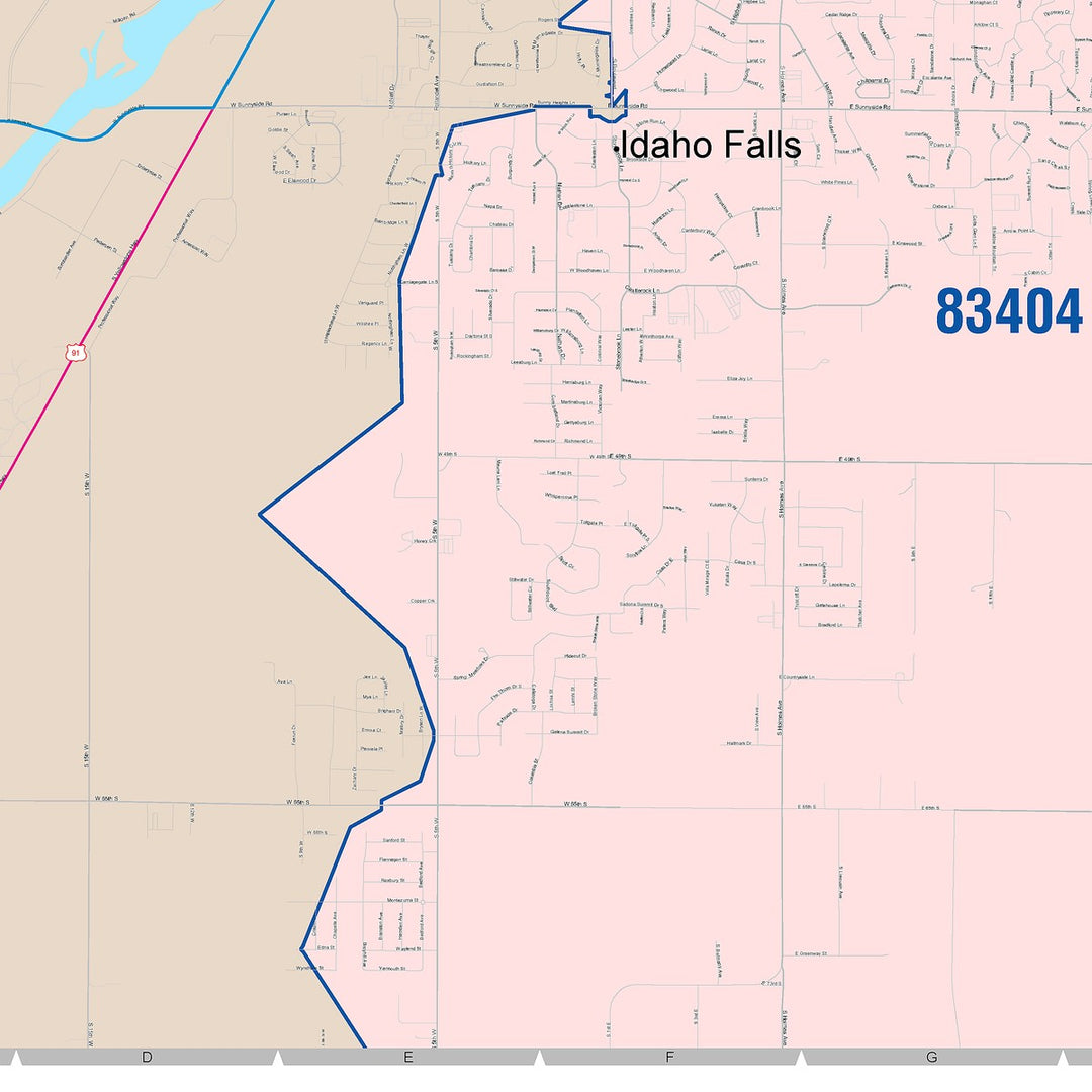 Color Cast Zip Code Style Wall Map of Idaho Falls, ID