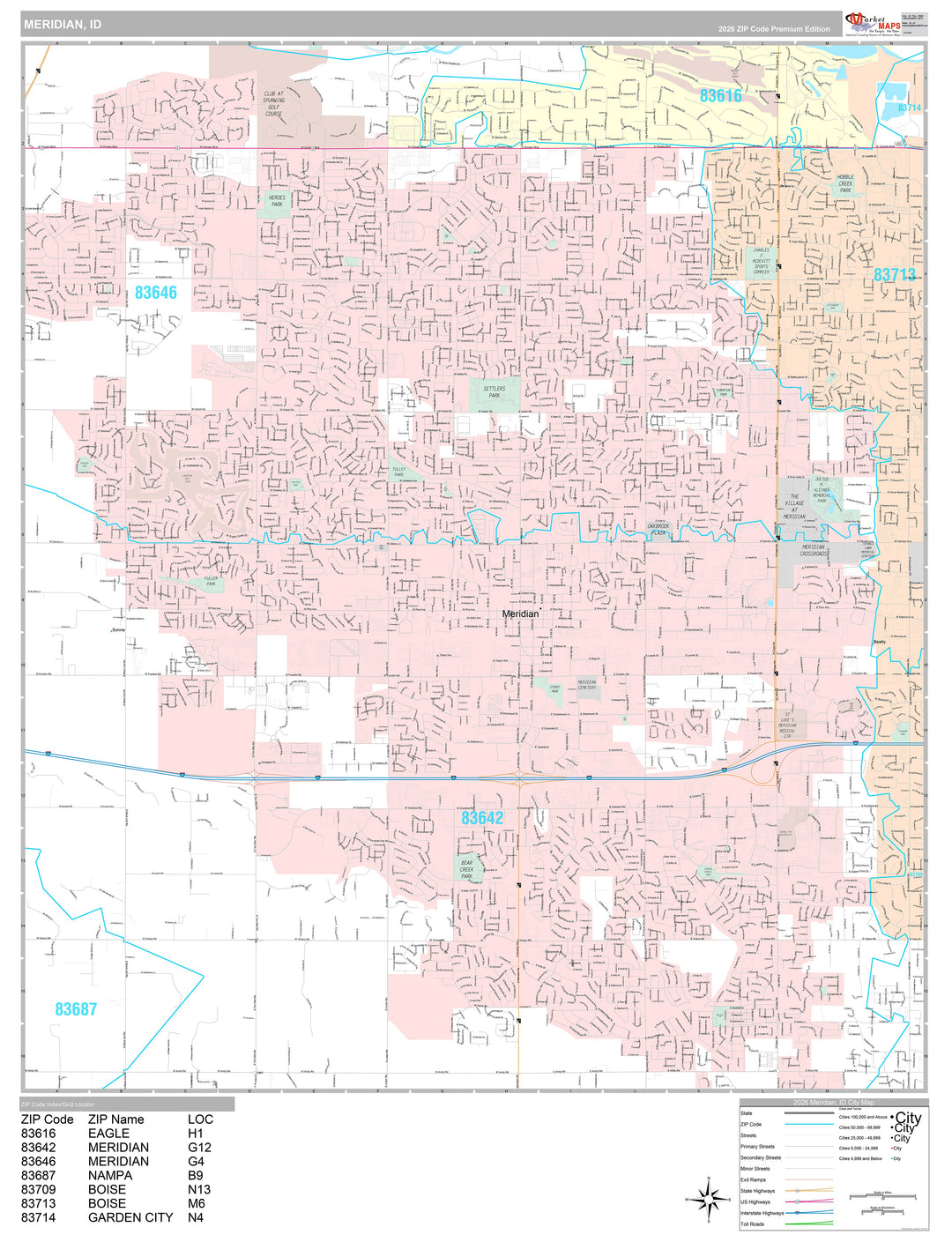 Premium Style Wall Map of Meridian, ID