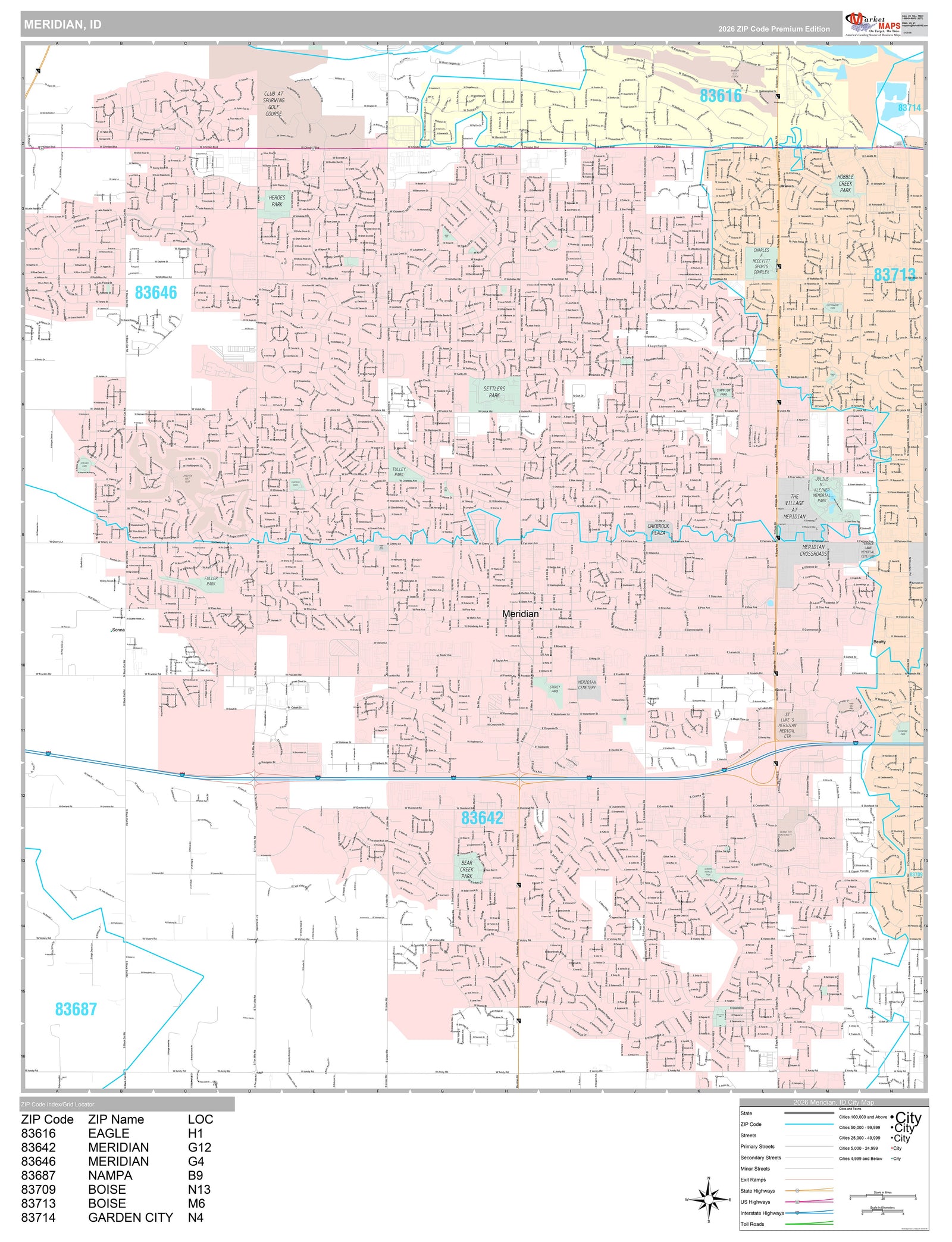Premium Style Wall Map of Meridian, ID