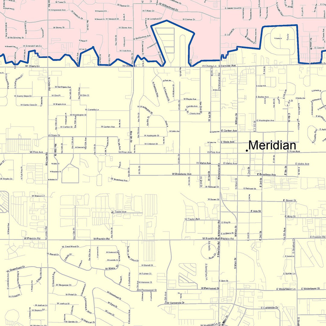Color Cast Zip Code Style Wall Map of Meridian, ID
