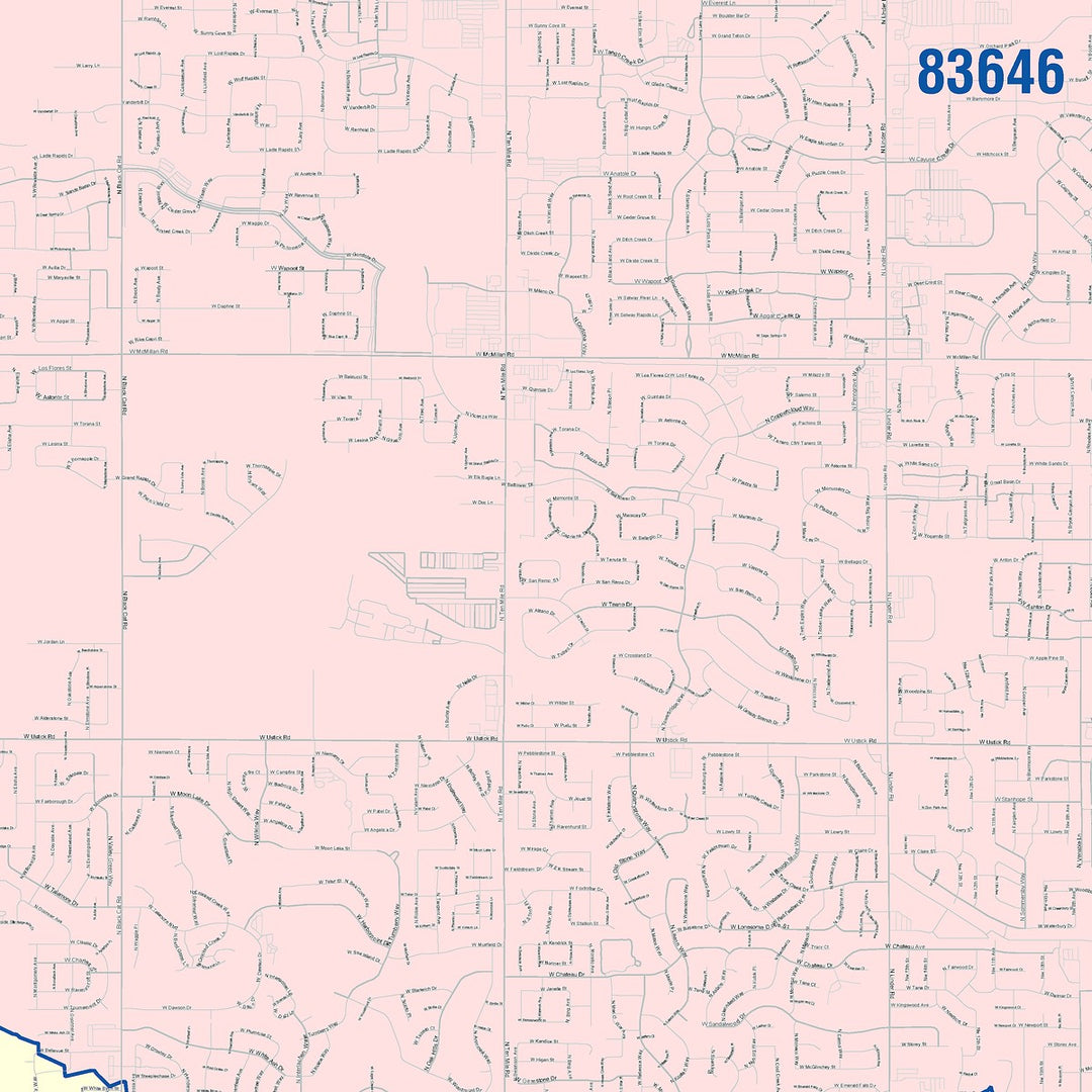 Color Cast Zip Code Style Wall Map of Meridian, ID