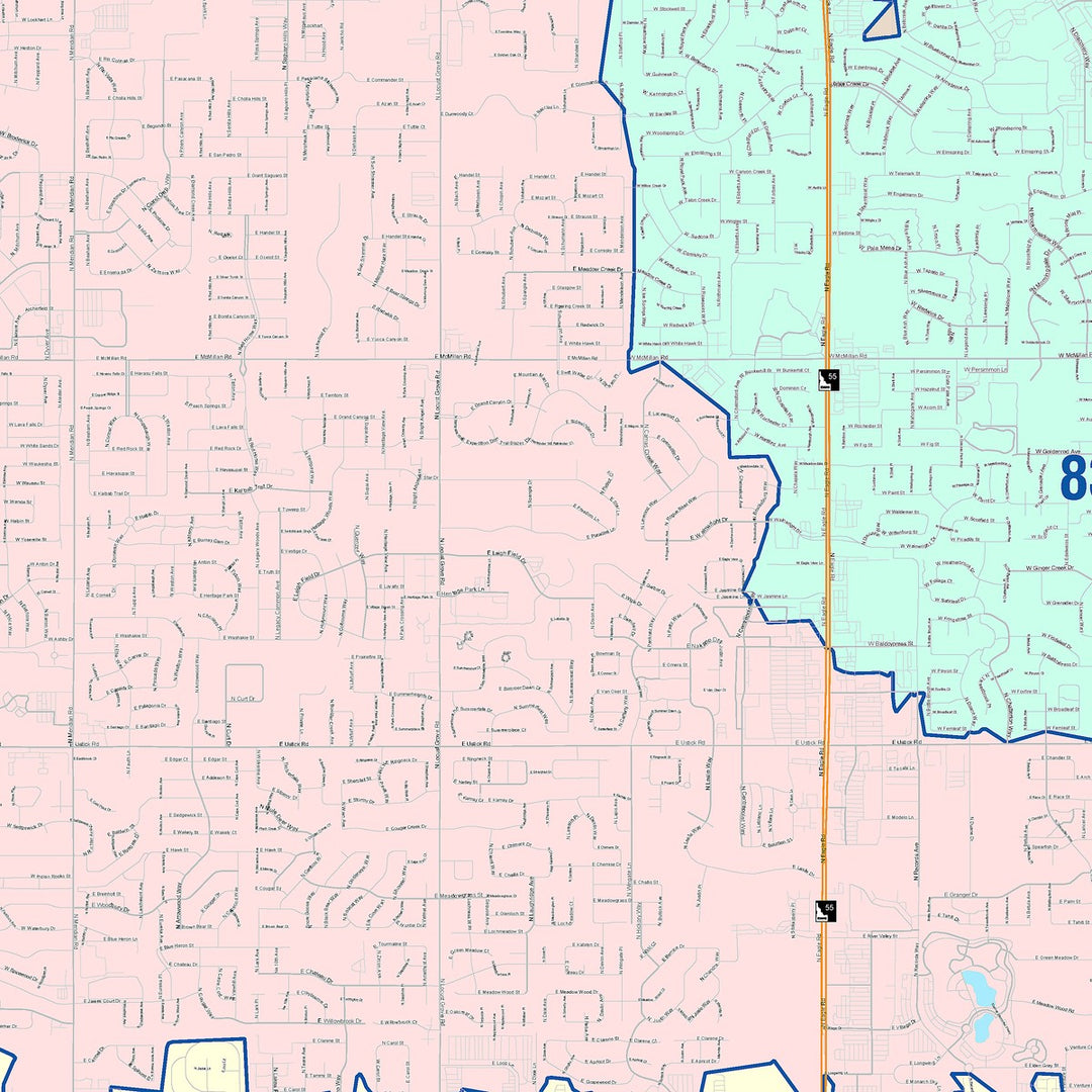Color Cast Zip Code Style Wall Map of Meridian, ID