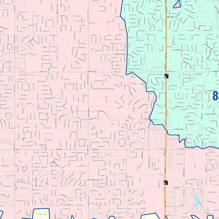 Color Cast Zip Code Style Wall Map of Meridian, ID