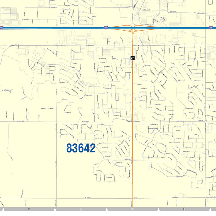 Color Cast Zip Code Style Wall Map of Meridian, ID