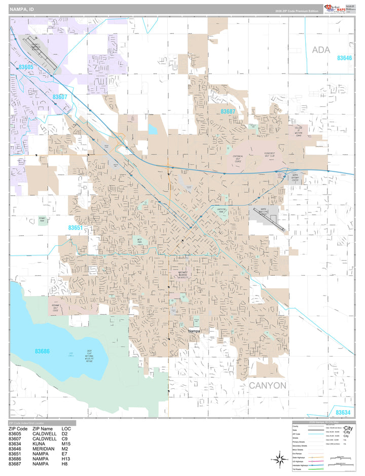 Premium Style Wall Map of Nampa, ID