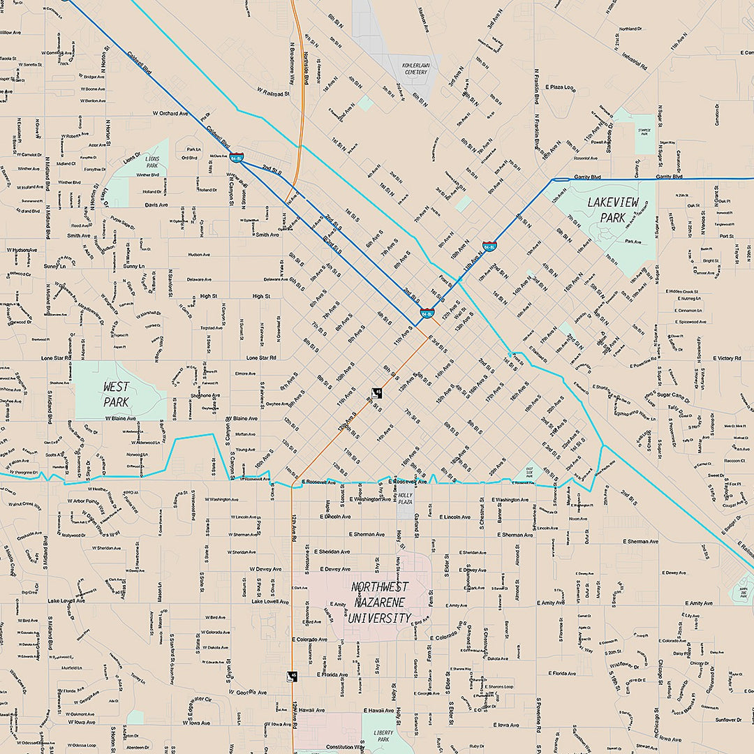 Premium Style Wall Map of Nampa, ID