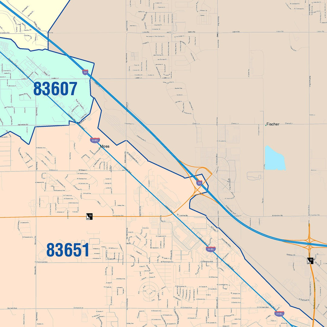 Color Cast Zip Code Style Wall Map of Nampa, ID