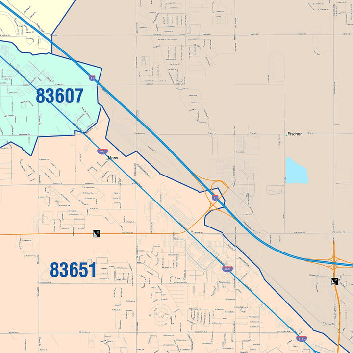 Color Cast Zip Code Style Wall Map of Nampa, ID