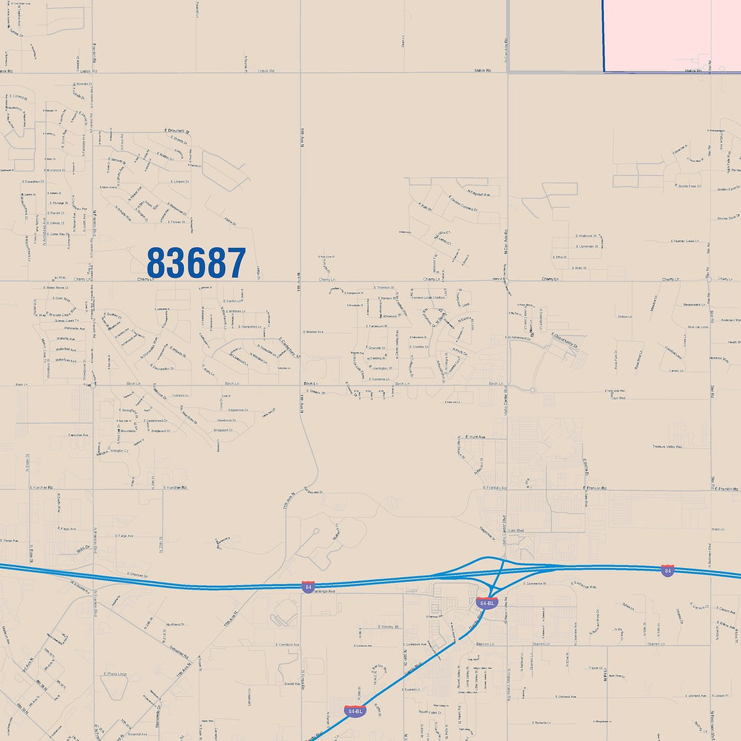 Color Cast Zip Code Style Wall Map of Nampa, ID