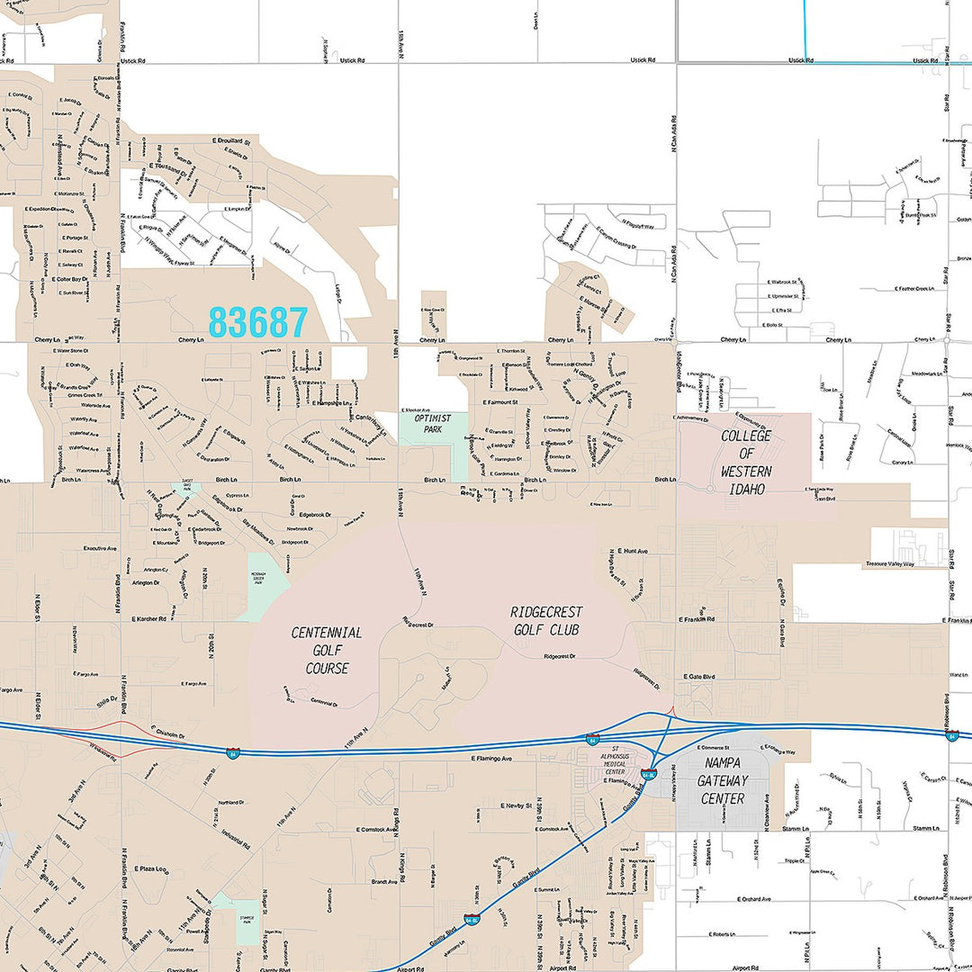 Premium Style Wall Map of Nampa, ID