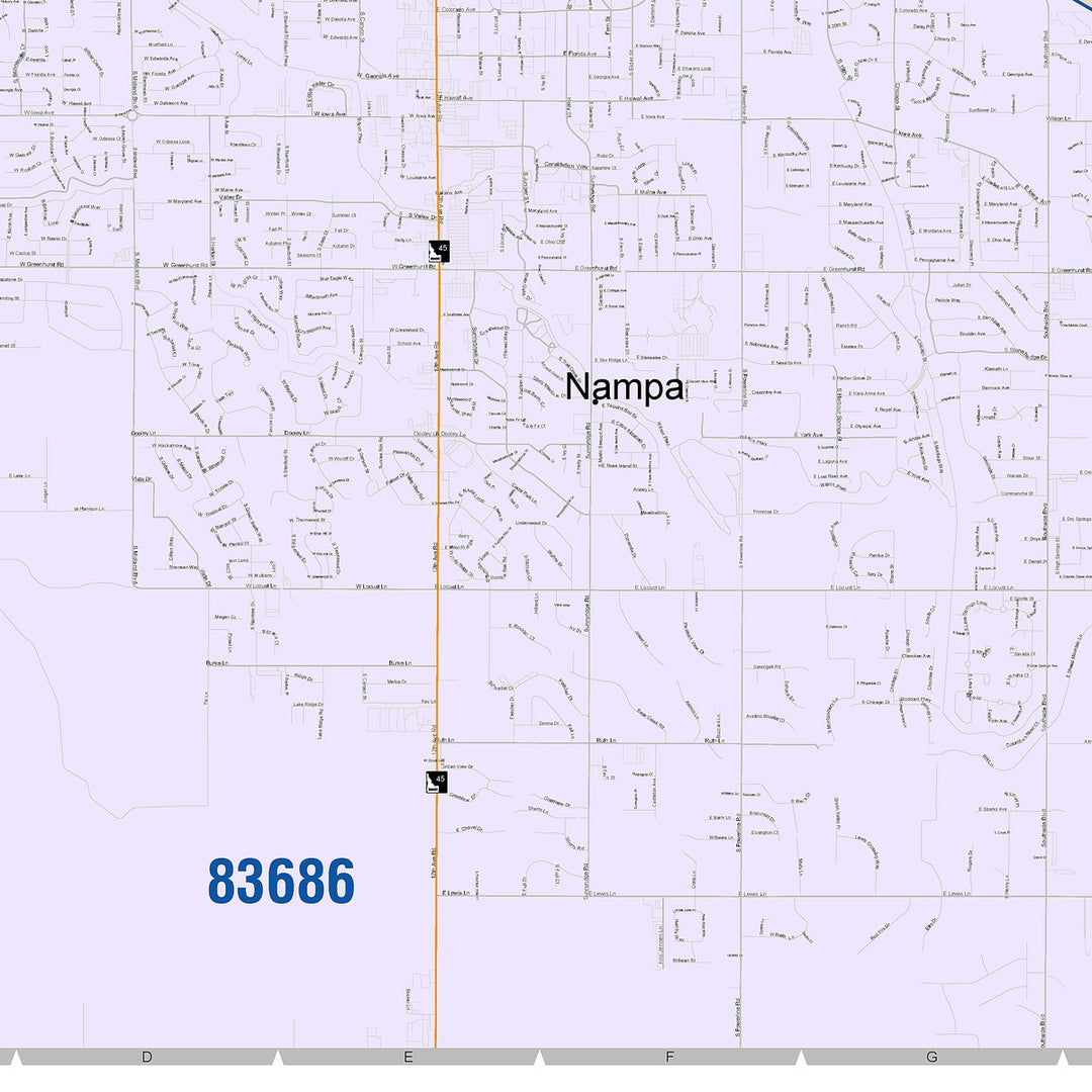 Color Cast Zip Code Style Wall Map of Nampa, ID