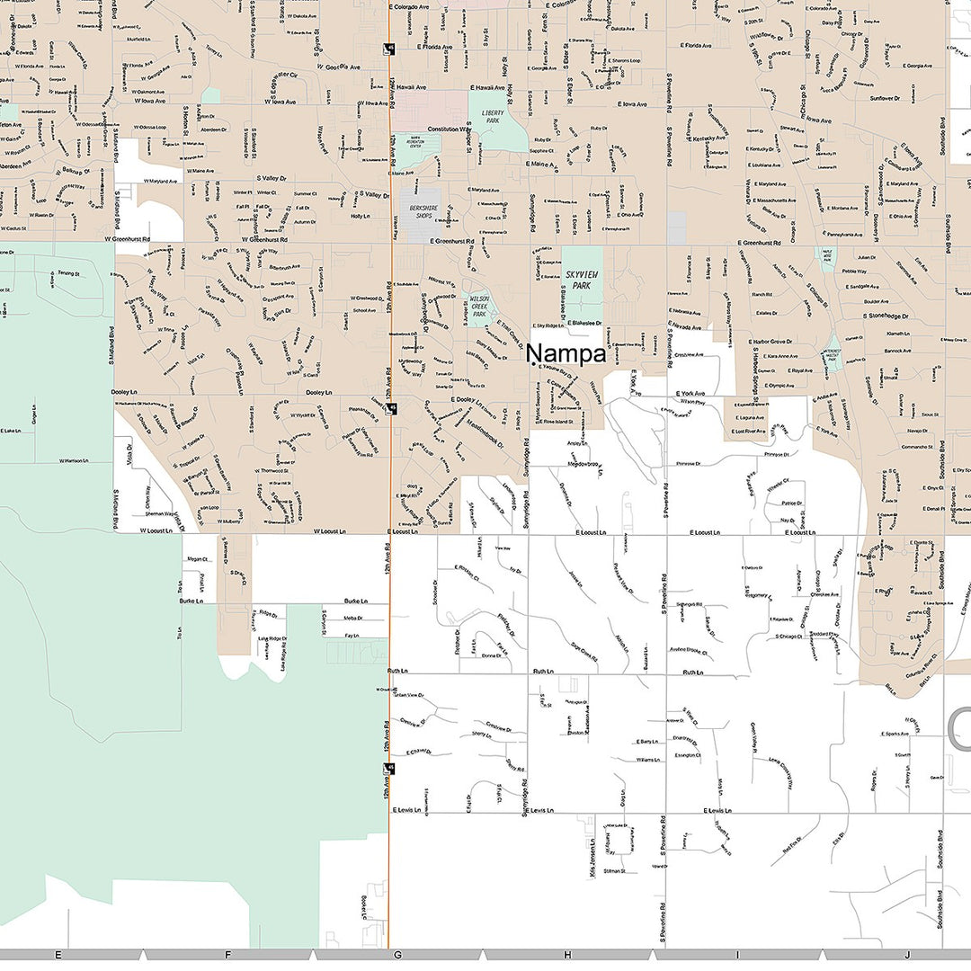 Premium Style Wall Map of Nampa, ID