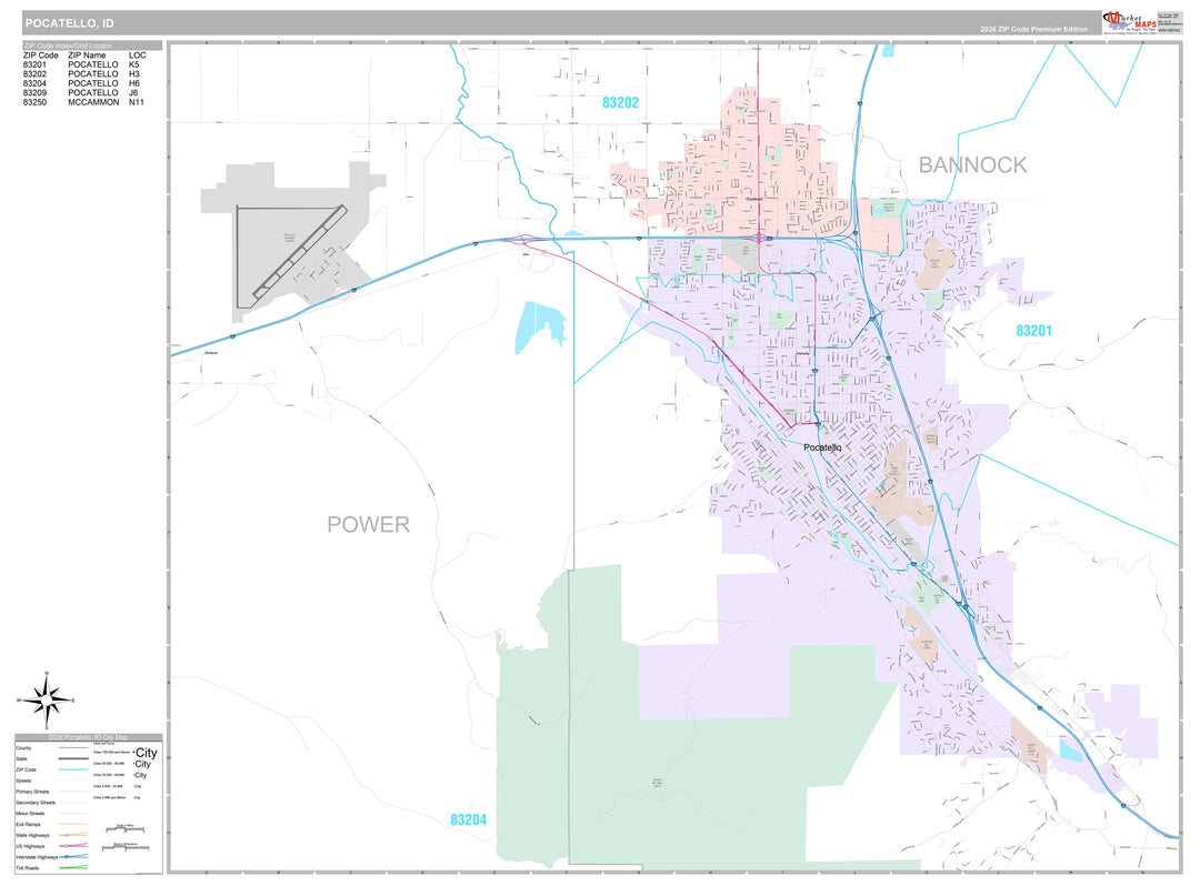 Premium Style Wall Map of Pocatello, ID