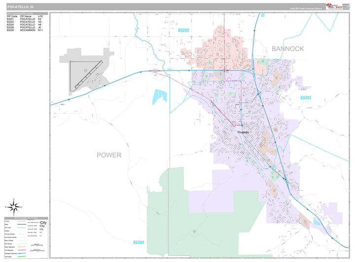 Premium Style Wall Map of Pocatello, ID