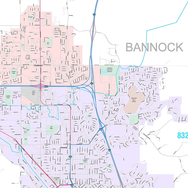 Premium Style Wall Map of Pocatello, ID