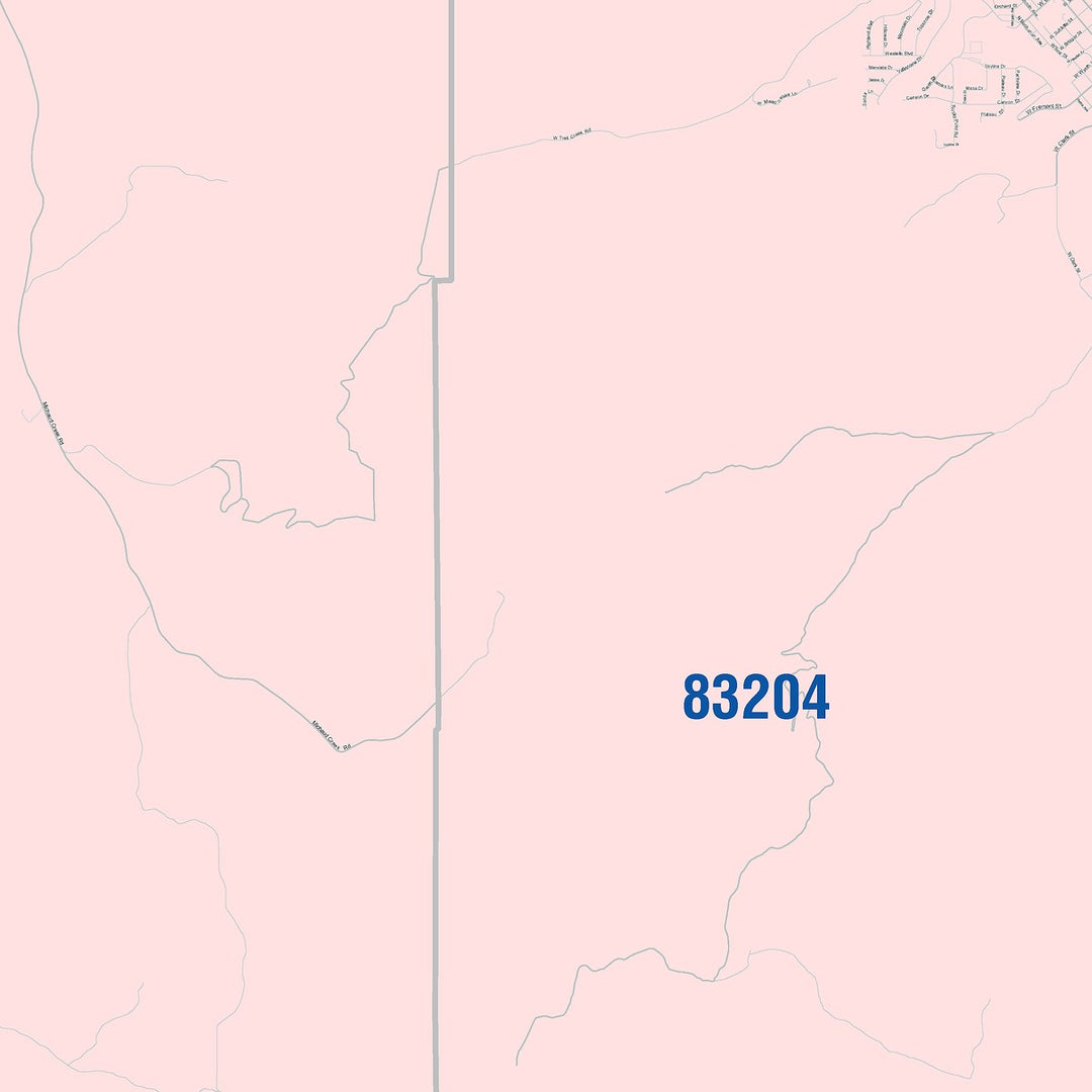 Color Cast Zip Code Style Wall Map of Pocatello, ID