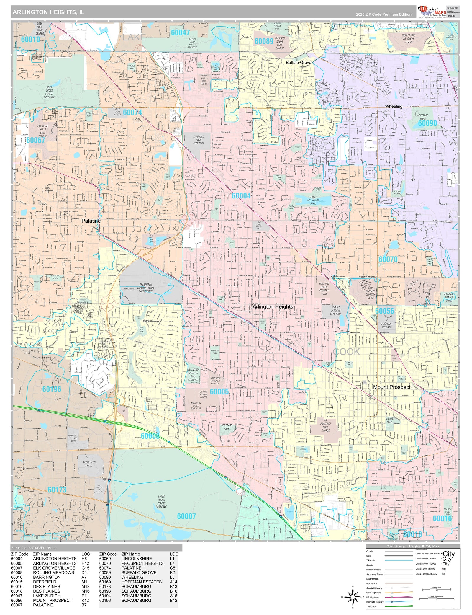 Premium Style Wall Map of Arlington Heights, IL