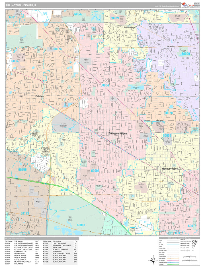 Premium Style Wall Map of Arlington Heights, IL